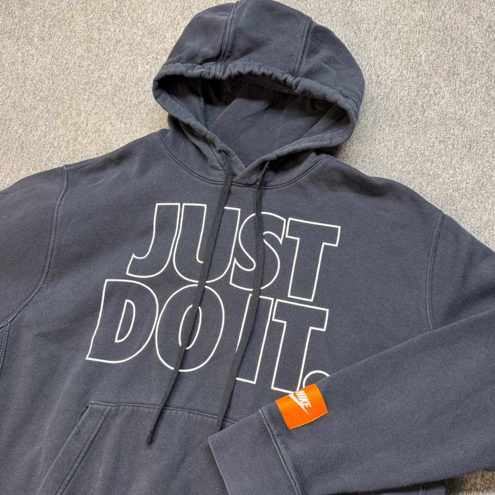 Nike Mens Just Do It Pullover Hoodie Black Graphic Fleece BV5124-010 Large